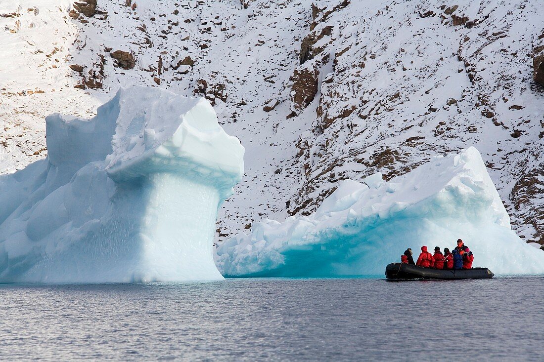 Tourists viewing icebergs,Greenland