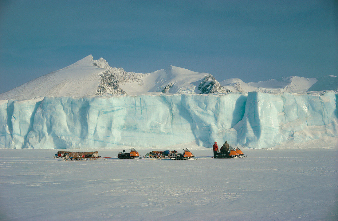 Photo showing ice cliffs of glacier snout