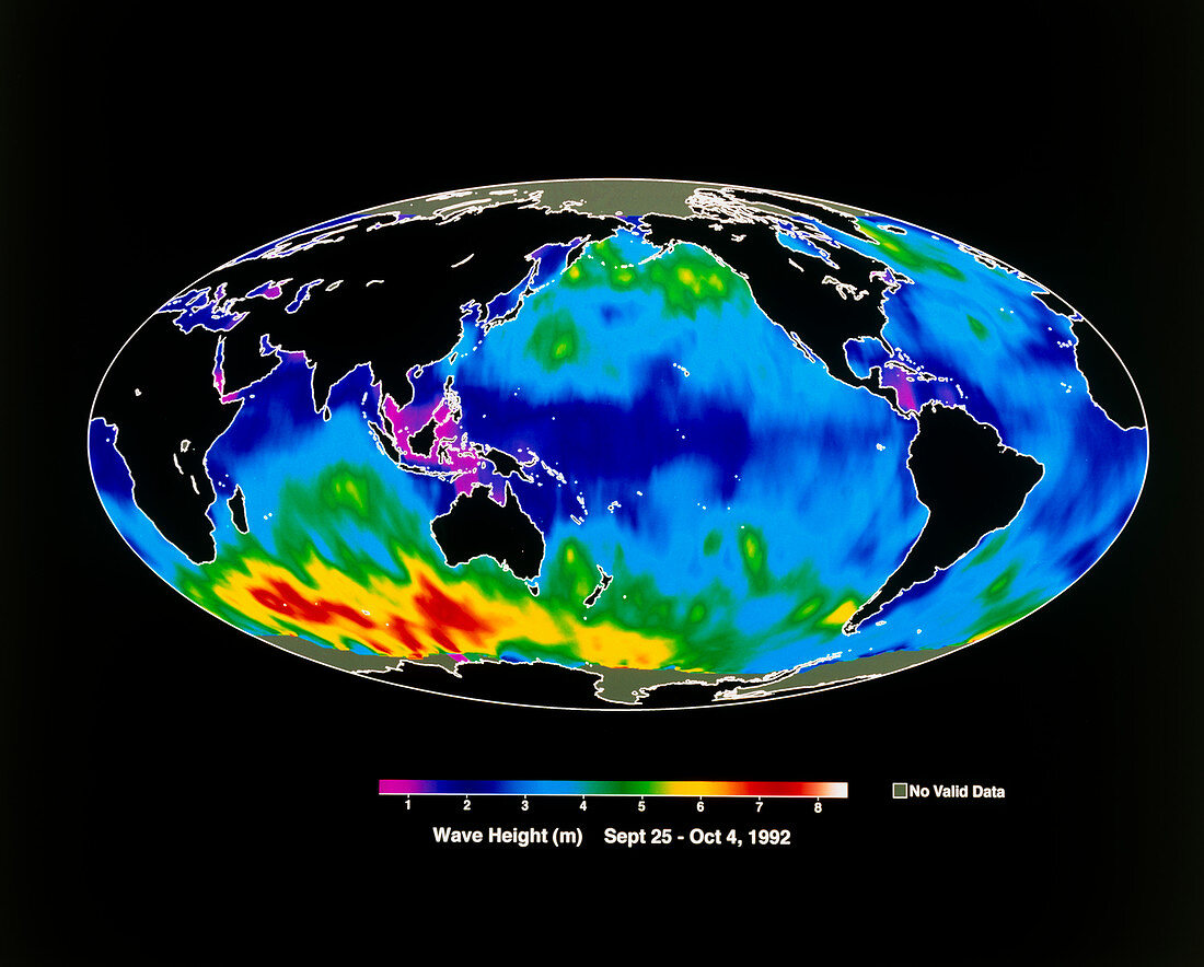 Satellite map of global wave heights