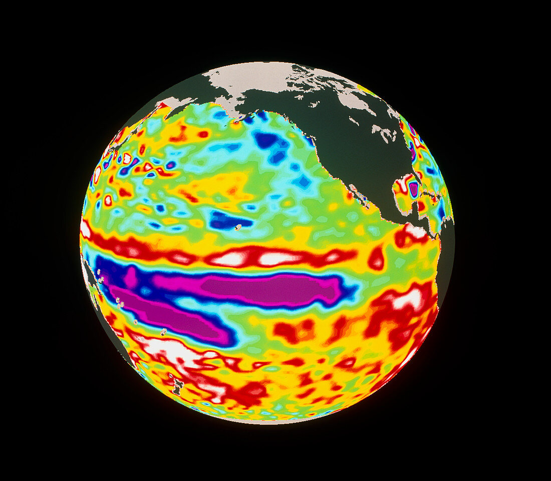 Coloured sea level map showing La Nina event