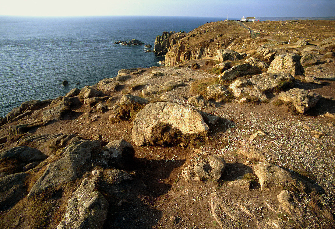 Granite rock at the top of a cliff,Land's End,UK