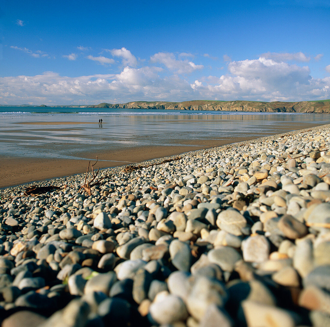 Pebble and sand beach in Pembrokeshire,Wales