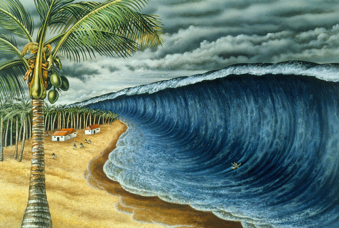 Tsunami artwork after Krakatoa explosion