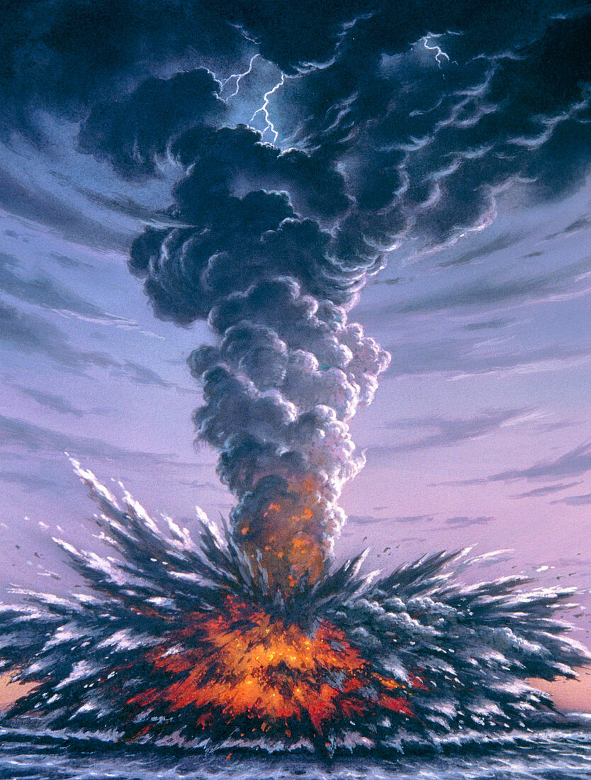 Artwork of explosion of Krakatau in 1883