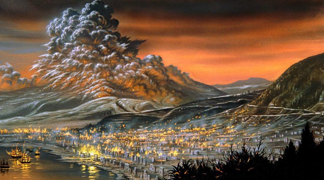 Artwork showing eruption of Mt.Pelee,1902