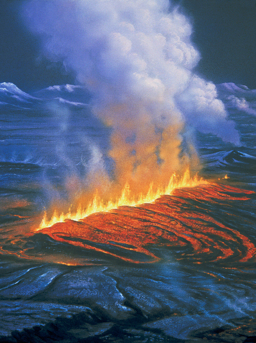Artwork of fissure eruption,Krafla,1977
