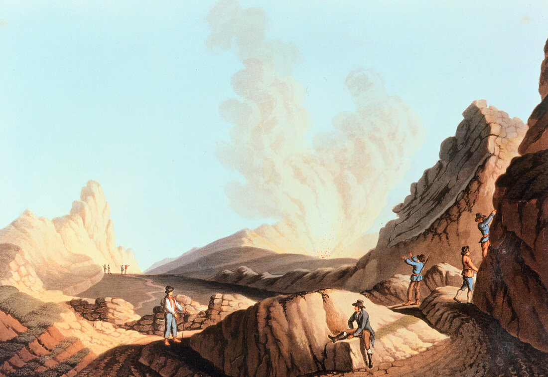 Artwork of Stromboli volcano erupting