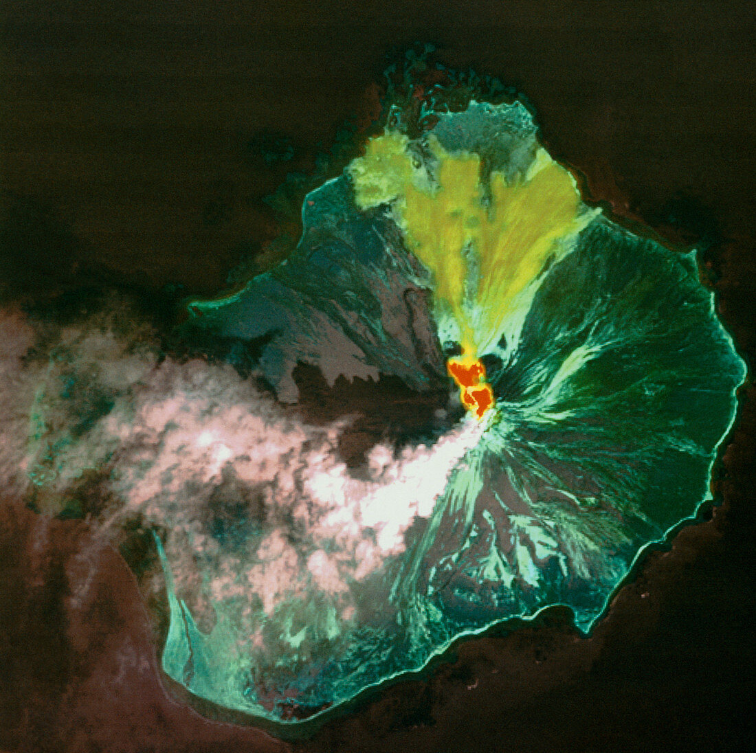 Infrared satellite image of Augustine volcano