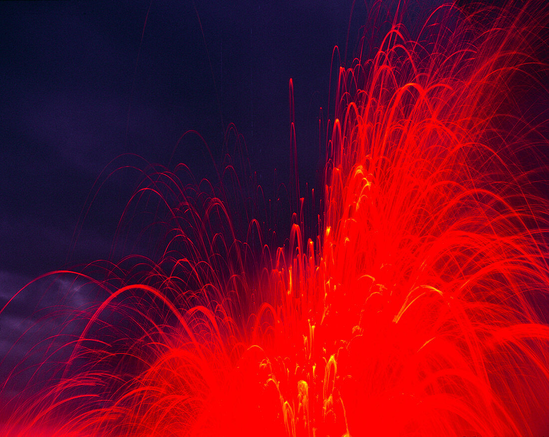 Explosion as a lava flow reaches the coast,Hawaii