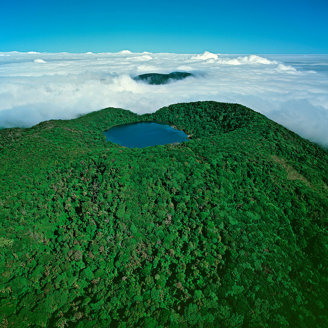 Botos volcano crater lake seen above cloud layer