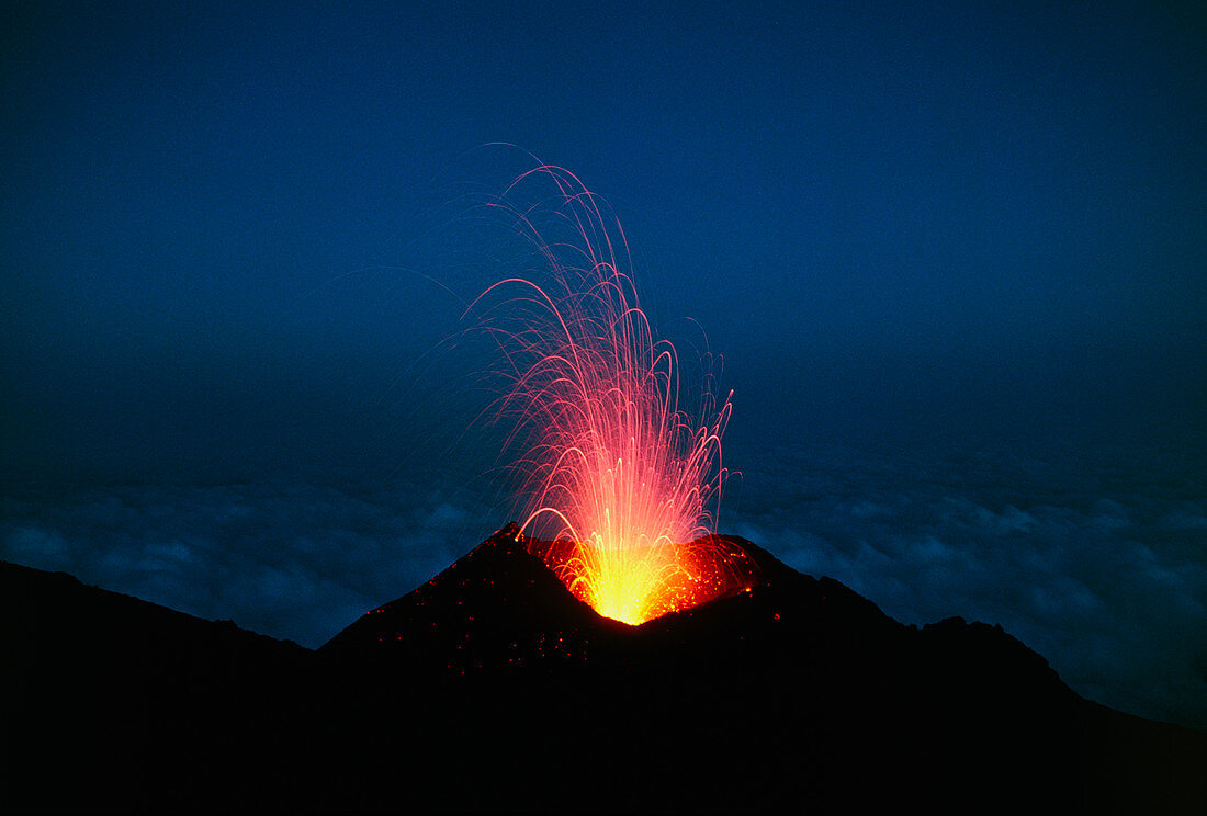 Volcano at night