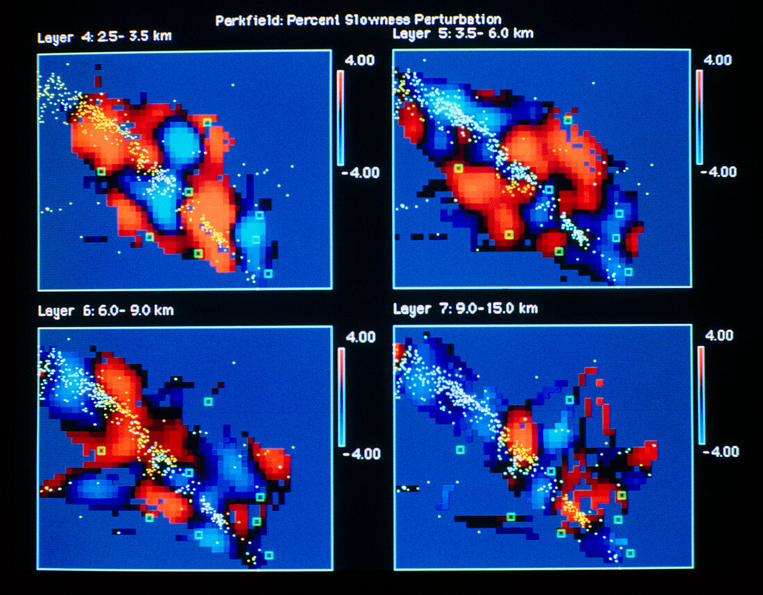 Seismic tomogram of San Andreas fault at Parkfield