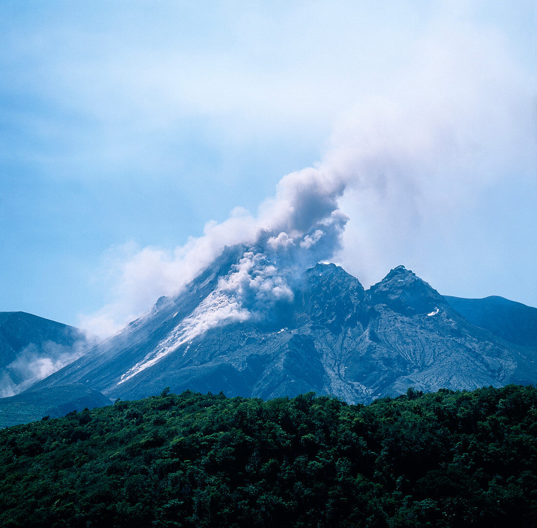 Soufriere Hills volcano erupting