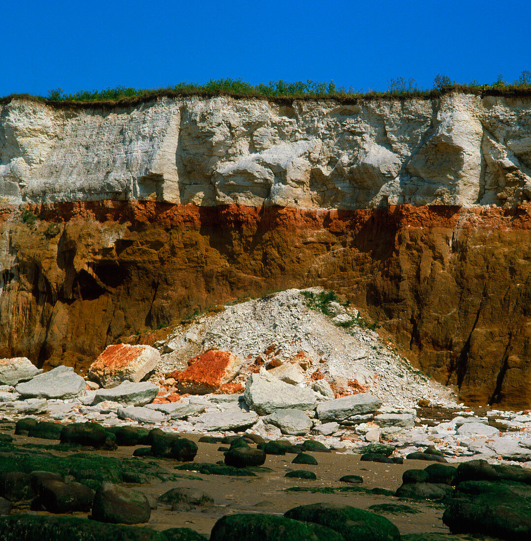 Cliffs at Hunstanton showing 3 layers of rock