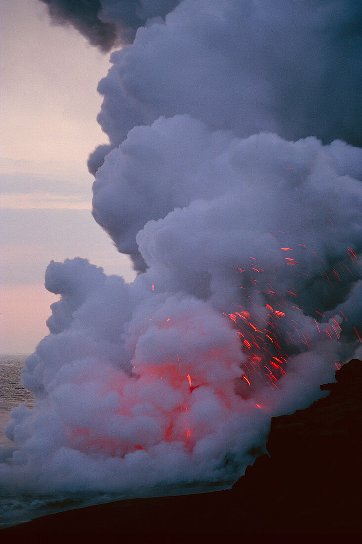 Steam from a Kilauea volcano lava flow
