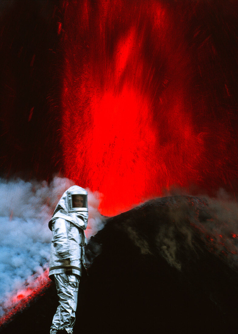 Volcanologist by Mount Etna eruption