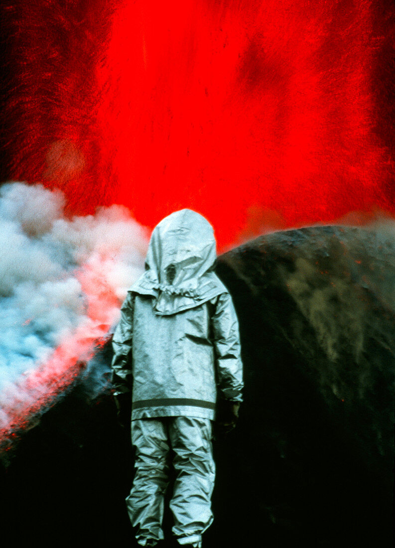 Volcanologist by Mount Etna eruption