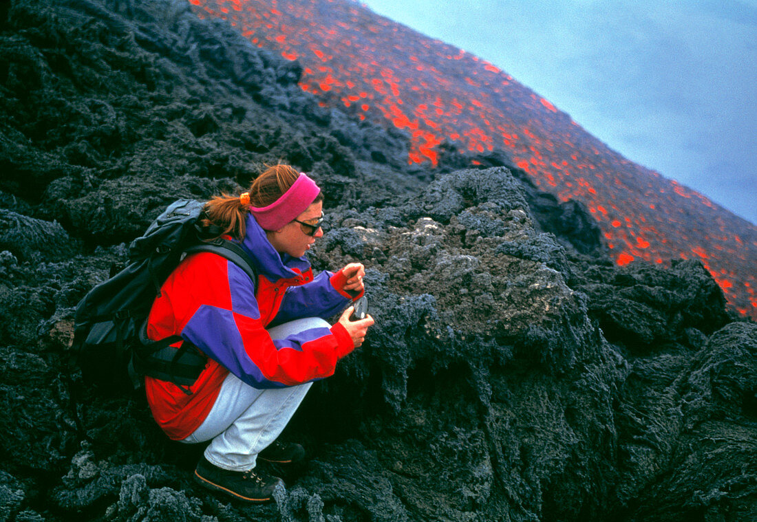 Volcanologist by lava flow