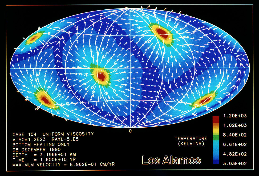 Computer model of Earth with cold mantle,hot core