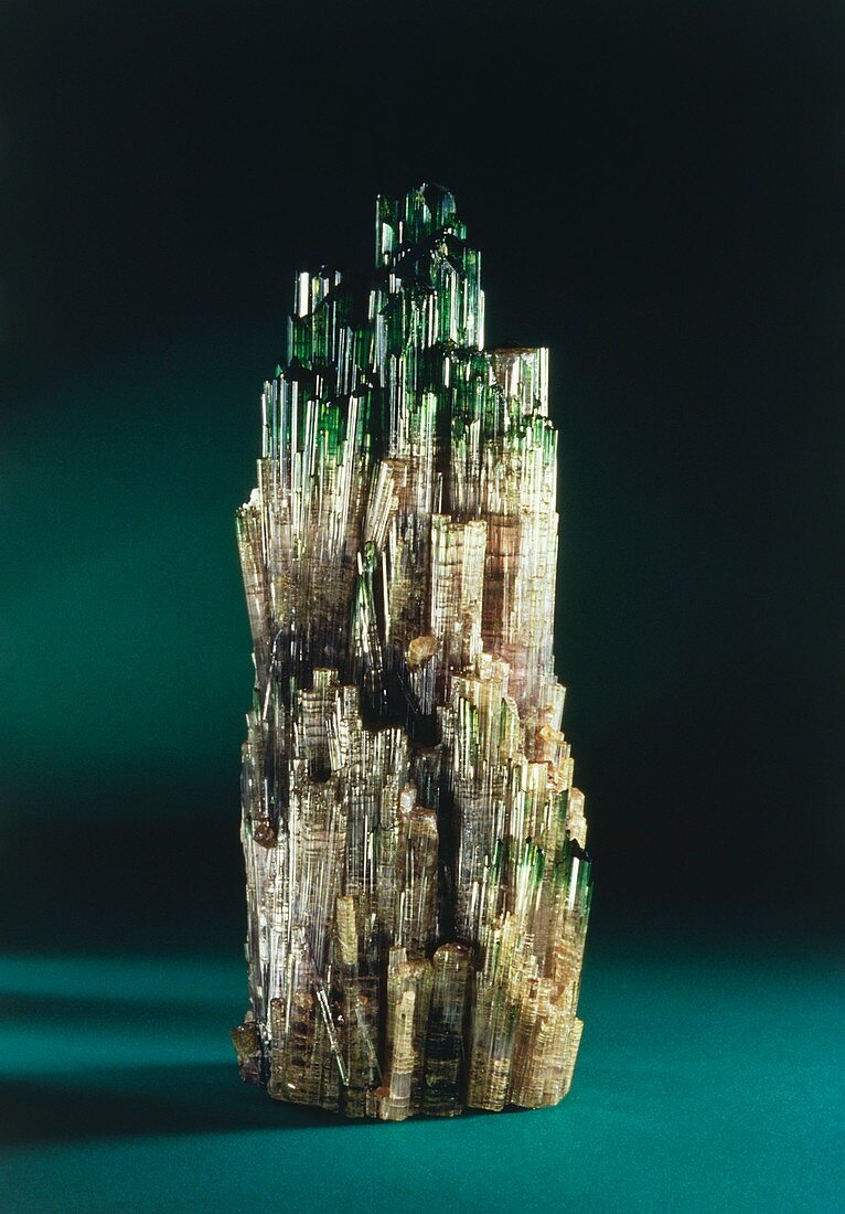 Bi-coloured tourmaline crystals