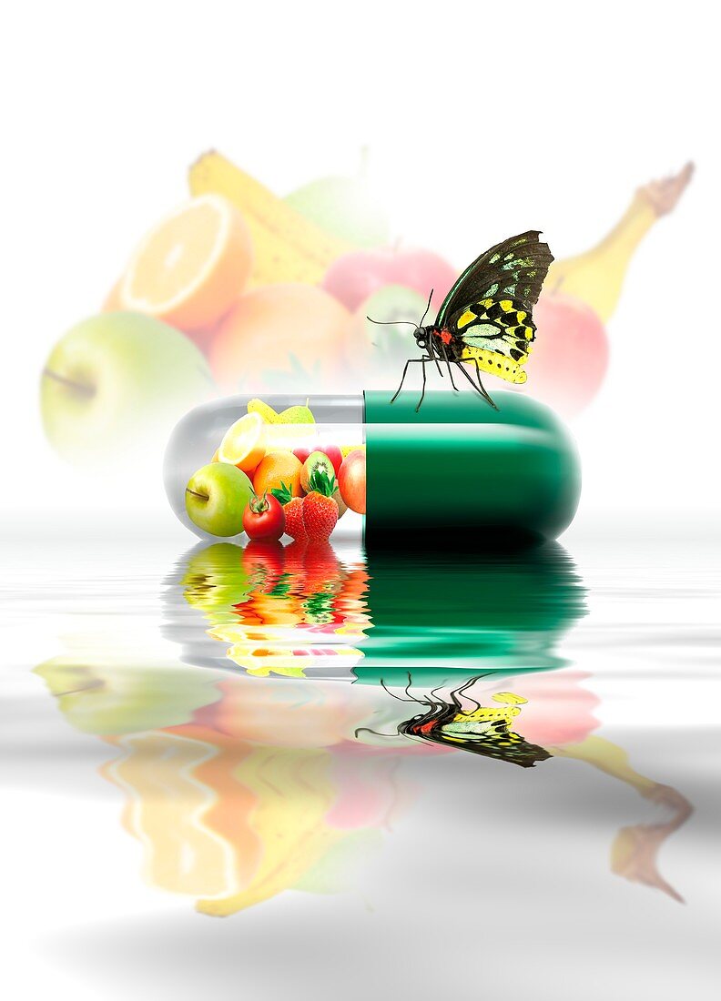 Food in a capsule with a butterfly