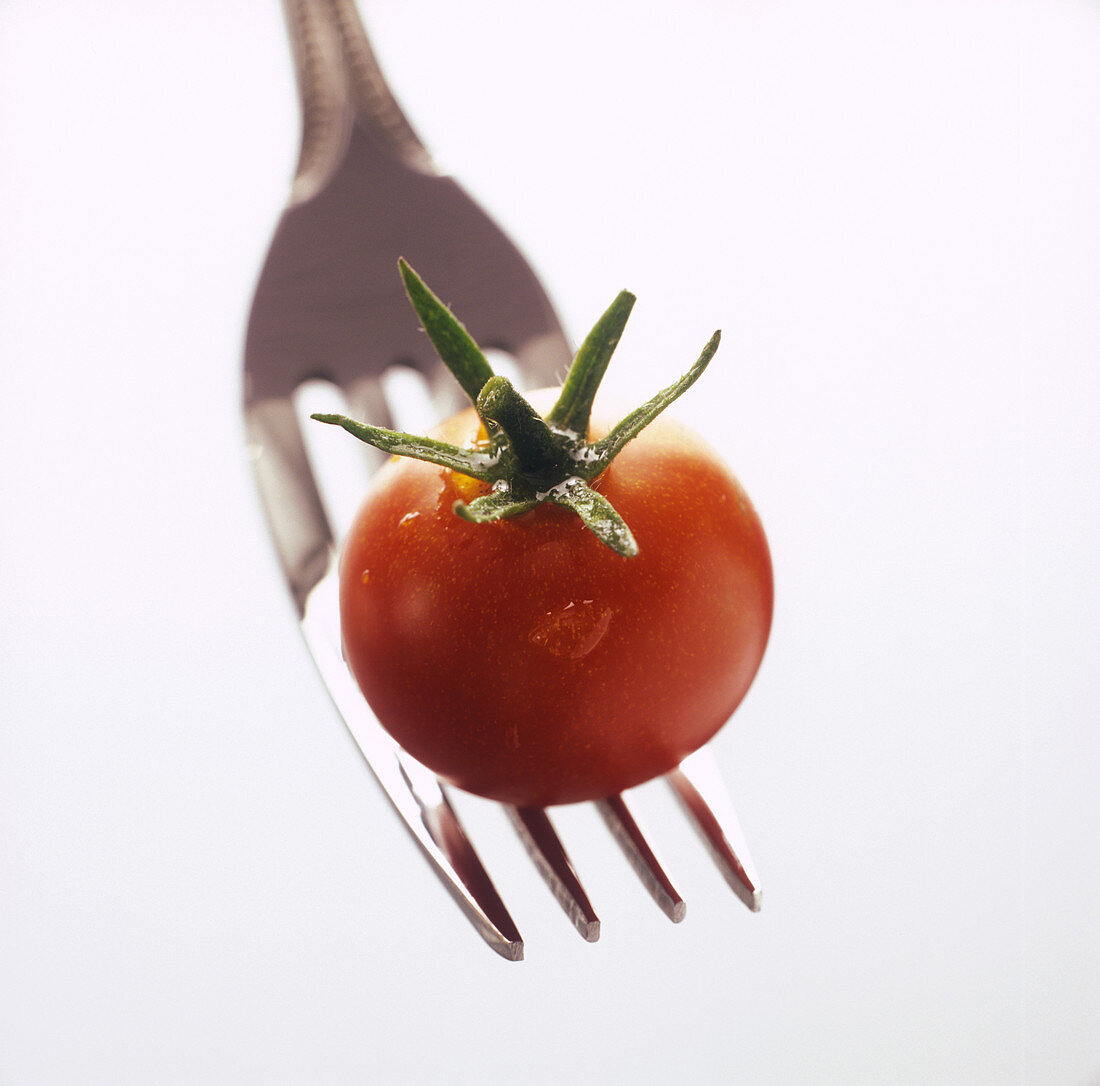 Cherry tomato on a fork