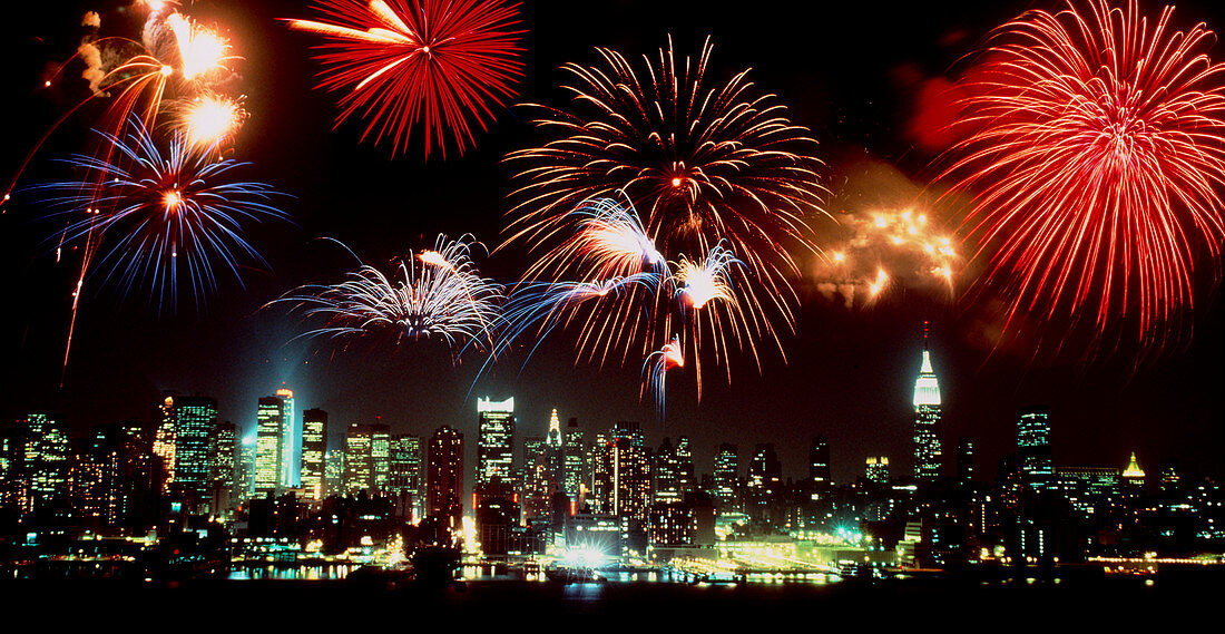 Fireworks seen over New York City skyline