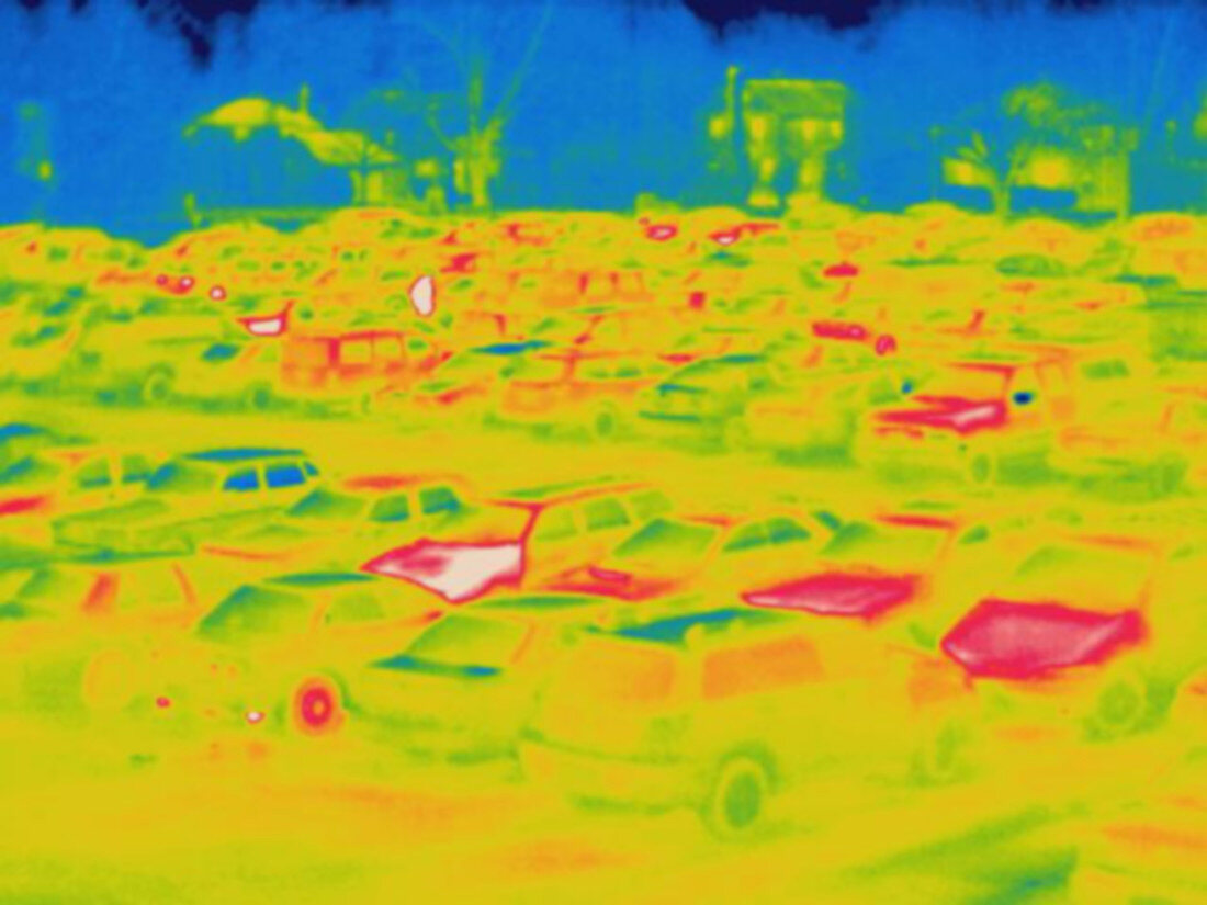 Thermogram of cars in a parking lot