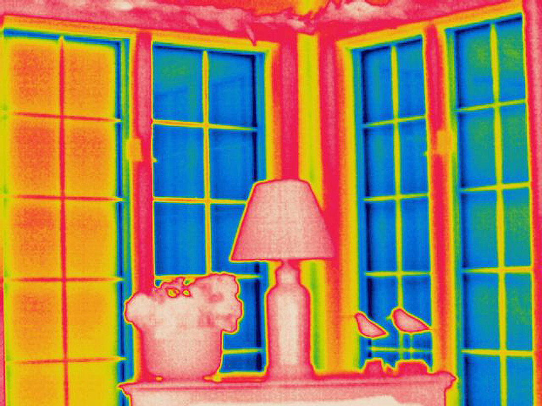 A thermogram of a corner of a room