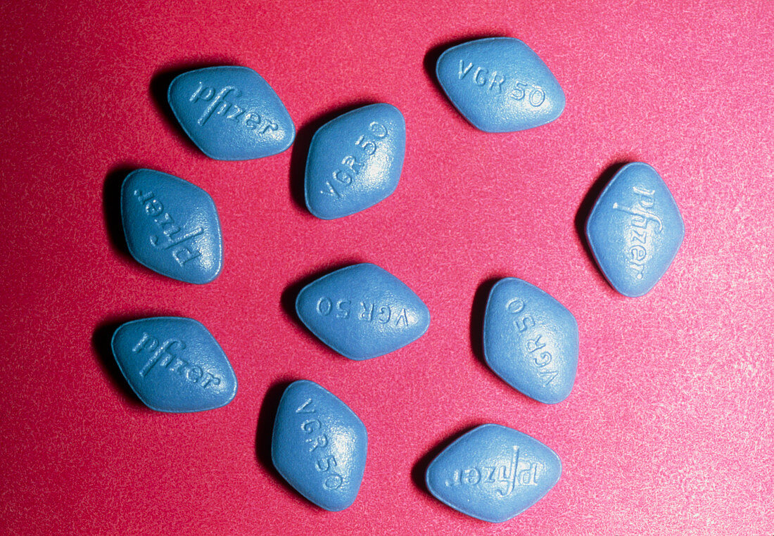 View of blue Viagra pills