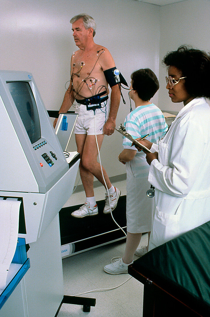Man on ECG exercise treadmill
