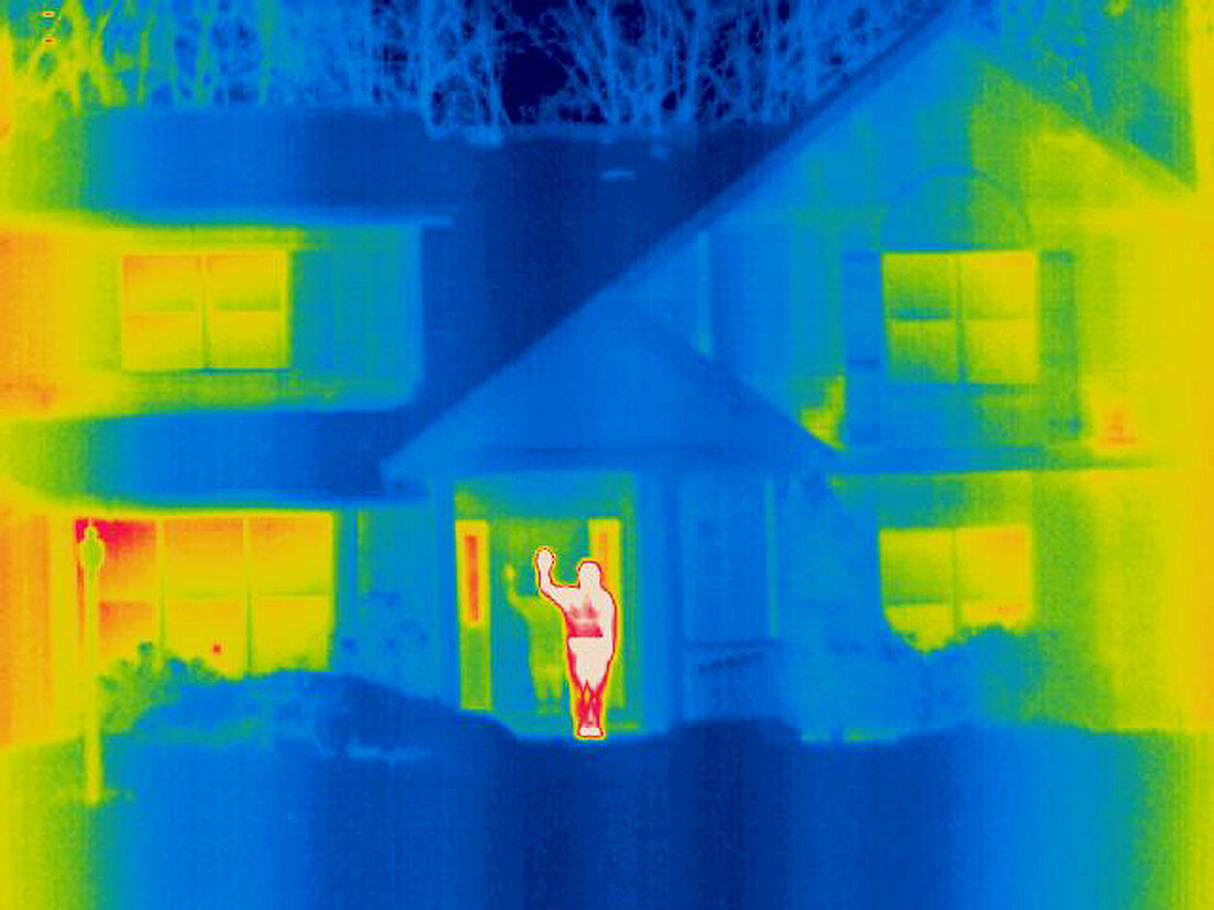 A thermogram of a person waving in house