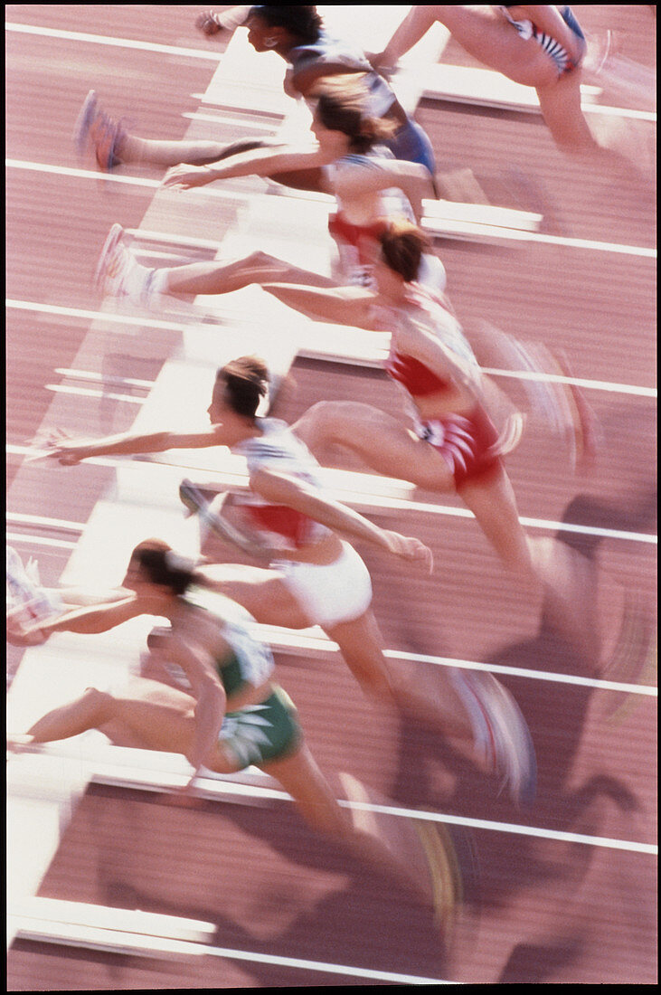 Time-exposure of hurdlers during a race