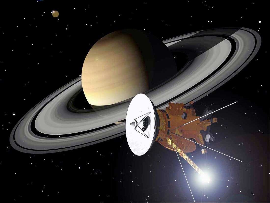 Artwork of Cassini approaching Saturn
