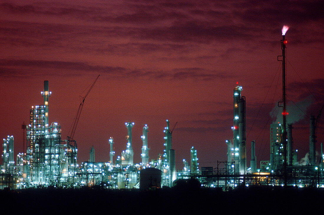 Petrol chemical plant at night