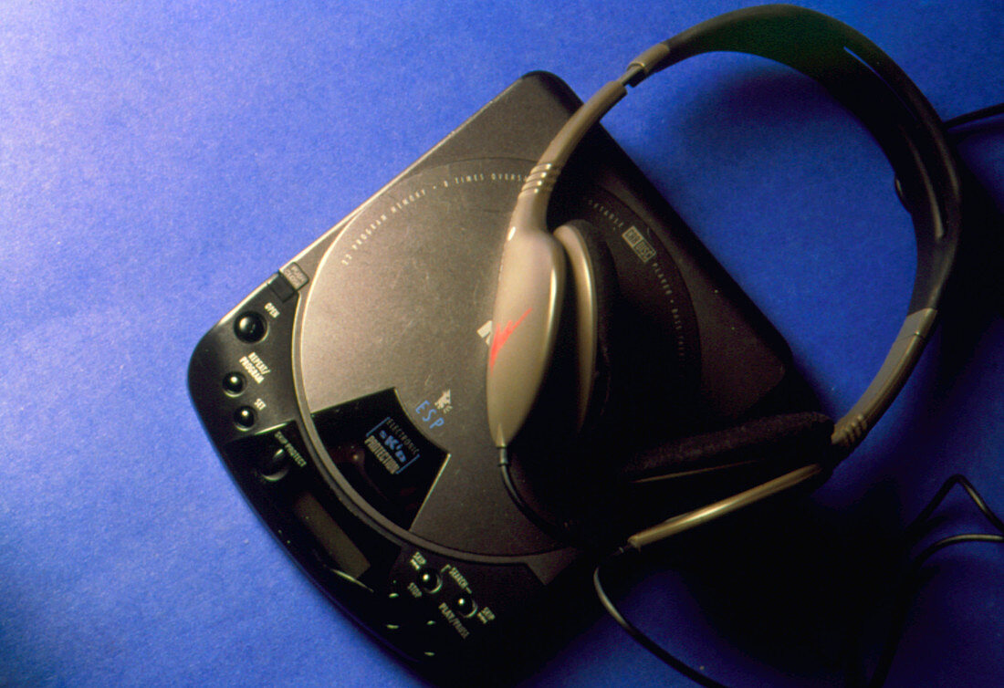View of a discman,a portable compact disc player