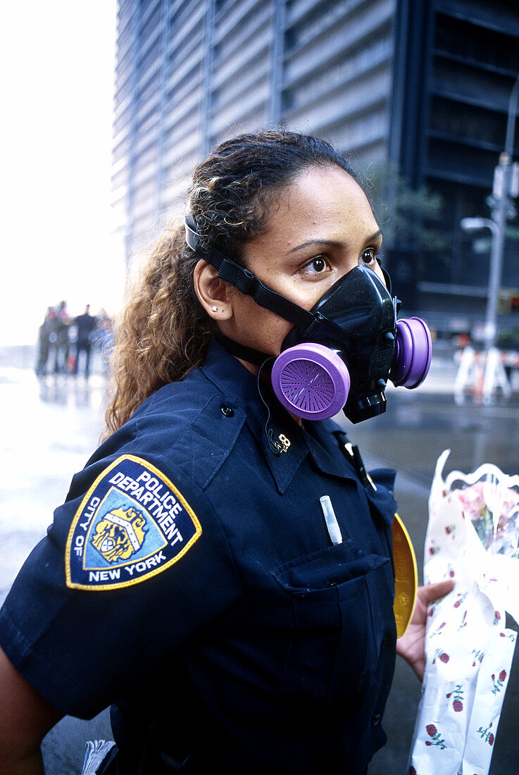 Police Officer Wearing a Gas Mask