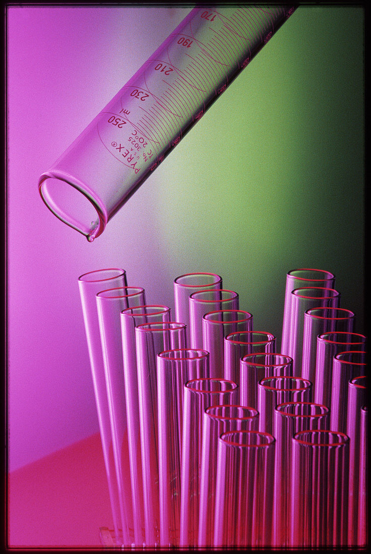 Measuring cylinder and test tubes
