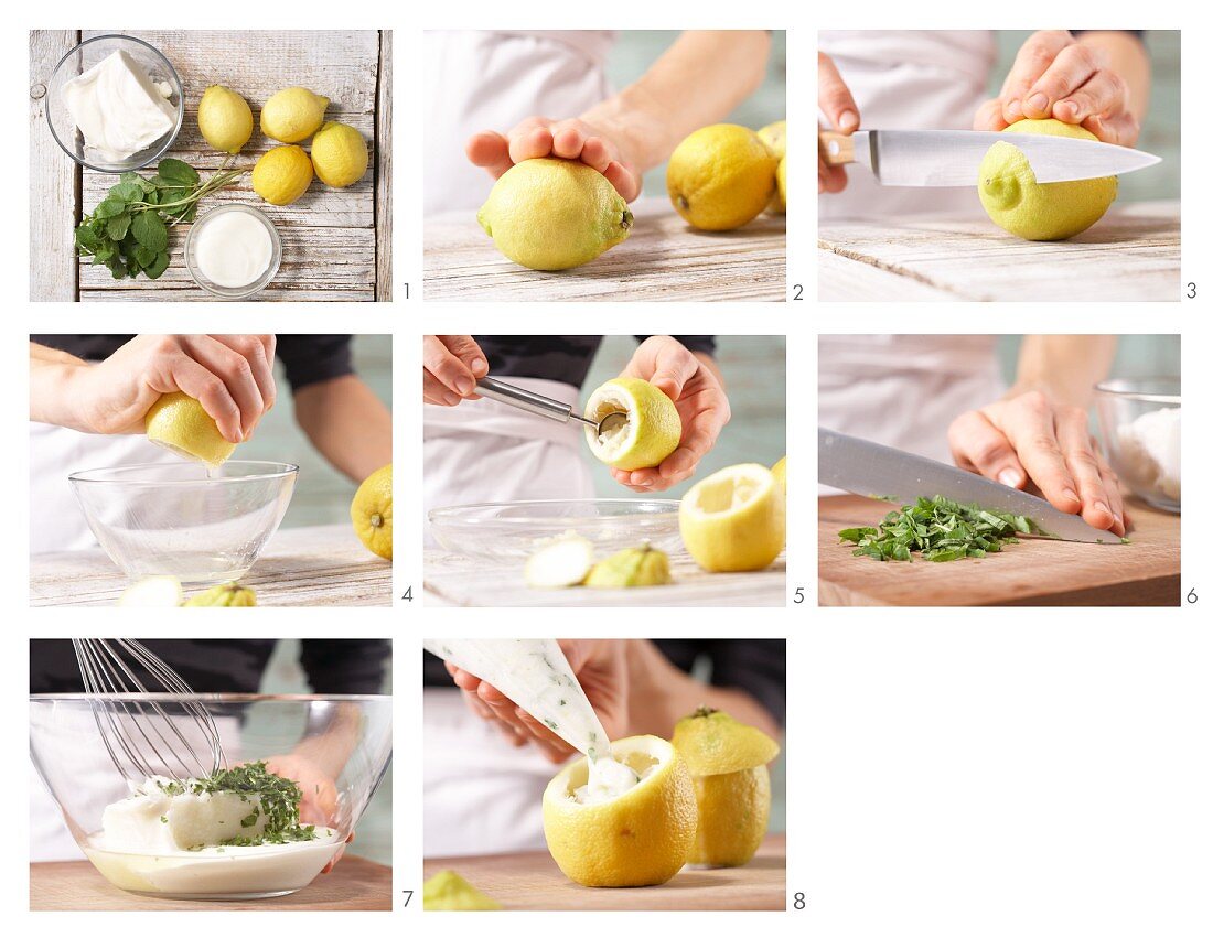 Geeiste Zitronen gefüllt mit Zitronensorbet zubereiten