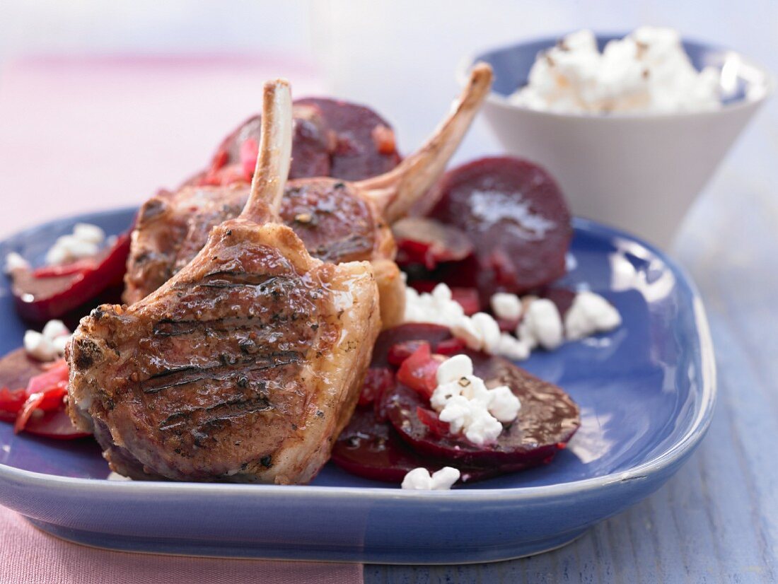 Grilled lamb chops with beetroot