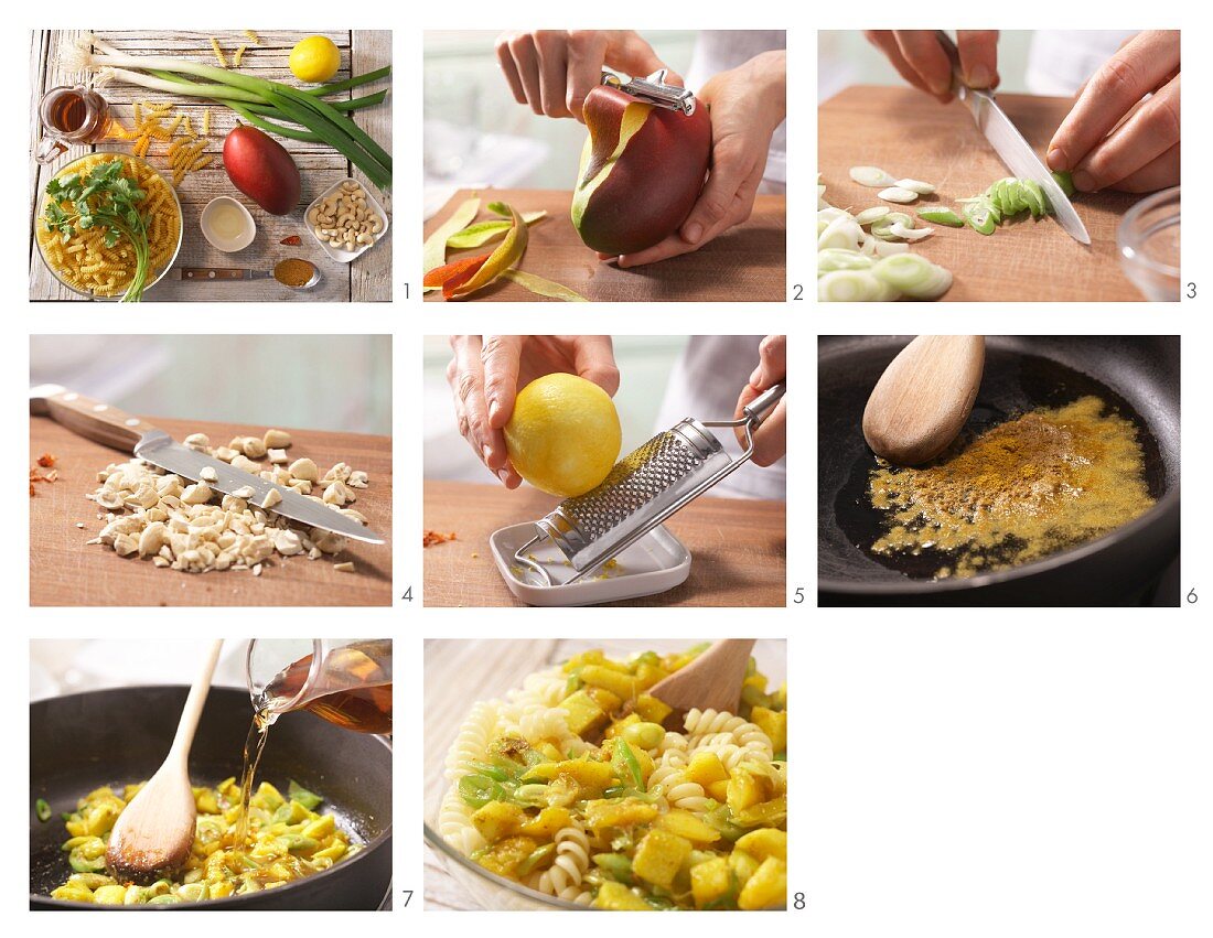 Curry-Mango-Nudeln zubereiten