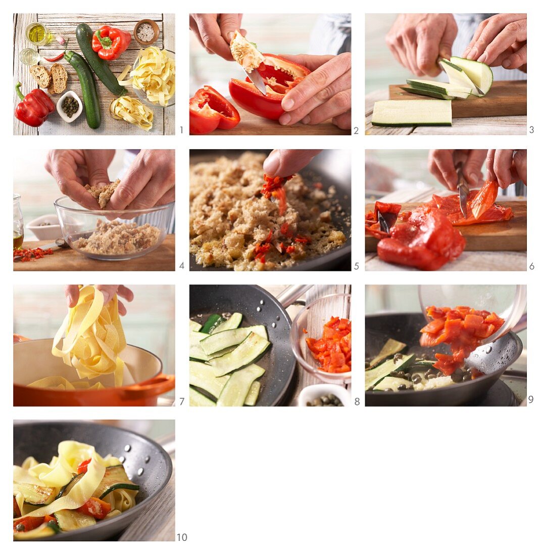 How to prepare red pepper and courgette pasta
