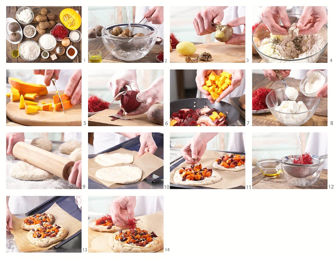 How to prepare a pizza with beetroot and pumpkin