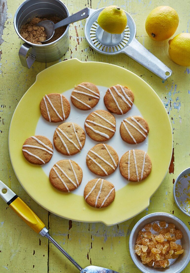 Lemon and ginger biscuits with ingredients
