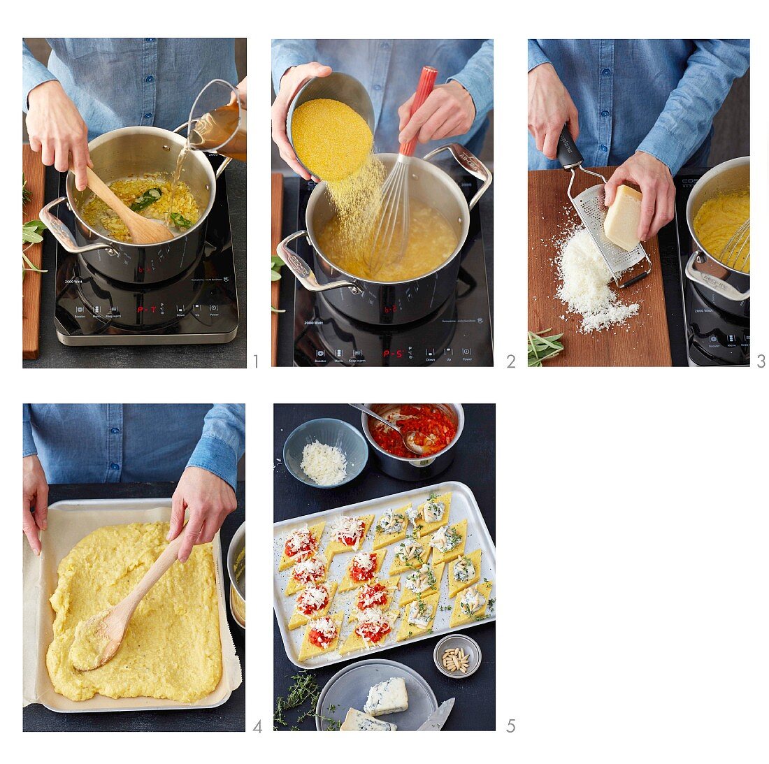 How to prepare baked polenta diamons with tomato sugo and gorgonzola