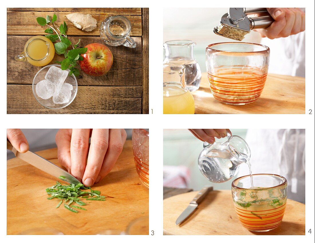 How to prepare a sparkling apple and ginger drink with mint
