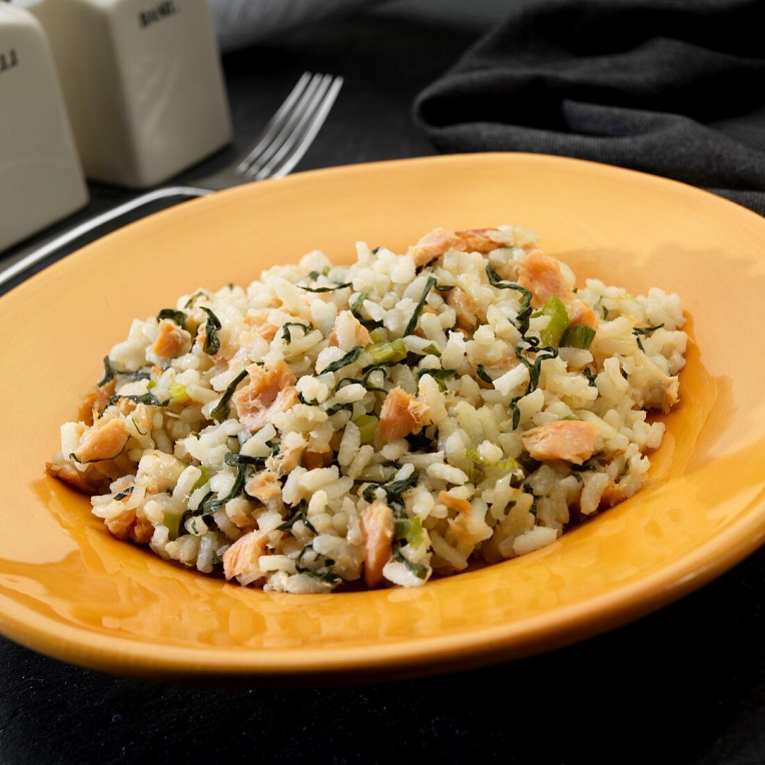 Risotto with smoked salmon and spinach