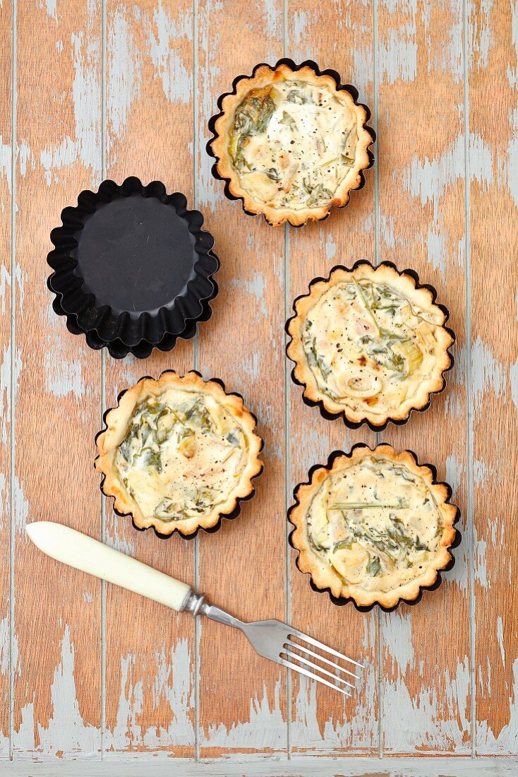 Tarteletts mit Rucola, Lauch und Ziegenkäse