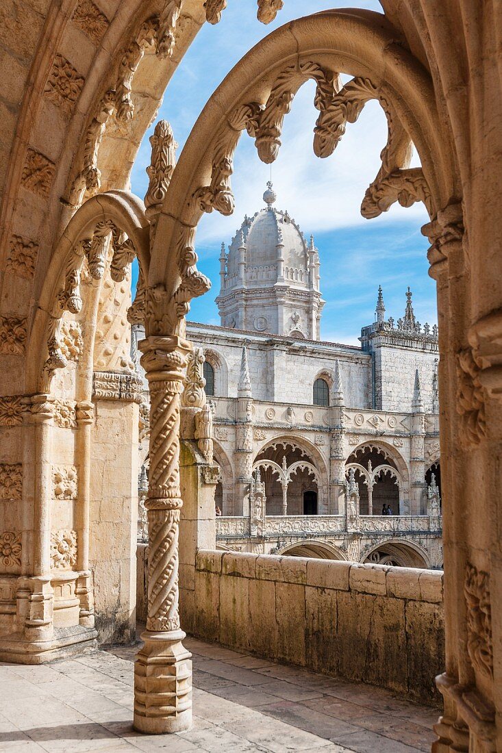 The arcades in the cloister in the Hieronymites Monastery in Lisbon, Portugal