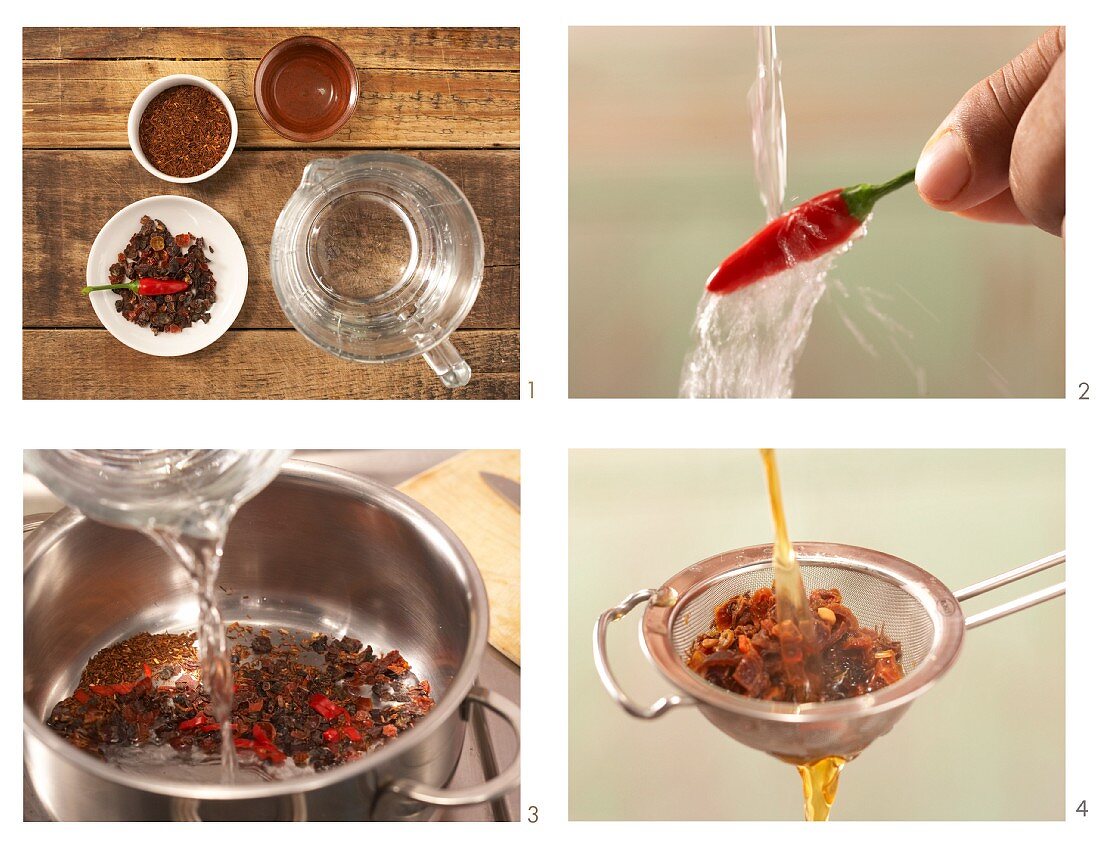 Hagebutten-Chili-Tee mit Rooibos zubereiten